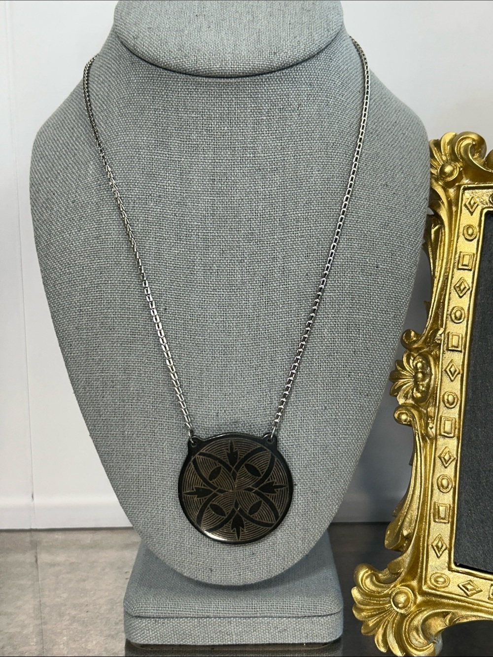 Brass-Tone Modernist Floral Pendant Necklace